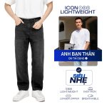 Quần Jeans Nam Siêu Nhẹ Ống Suông Xám Đen Trơn ICON105 Form Straight