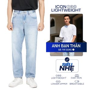 Quần Jeans Nam Siêu Nhẹ Ống Suông Xanh Nhạt Trơn ICON105 Form Straight